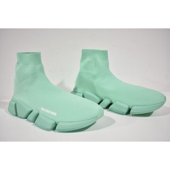 Balenciaga Mens Speed 2.0 Sock Mint Green High Top Knit Trainer Sneaker 45 12 - Picture 2 of 12